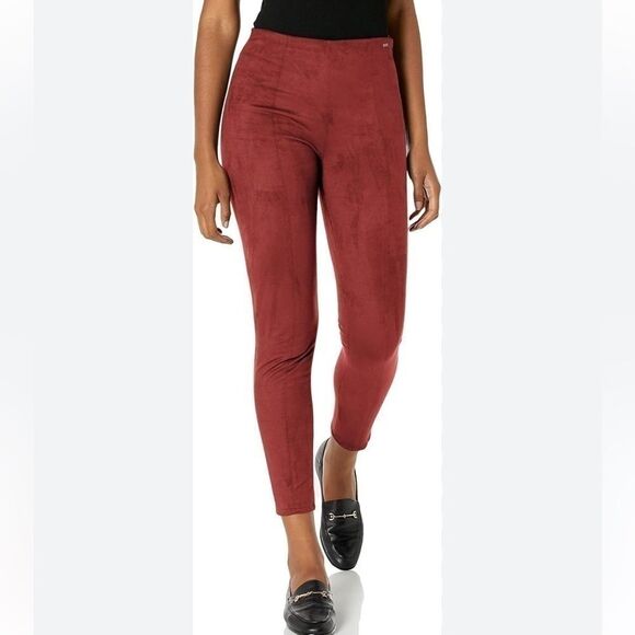 GUESS Women's Maya Faux Suede Leggings pants size L Bordeaux - Picture 1 of 15